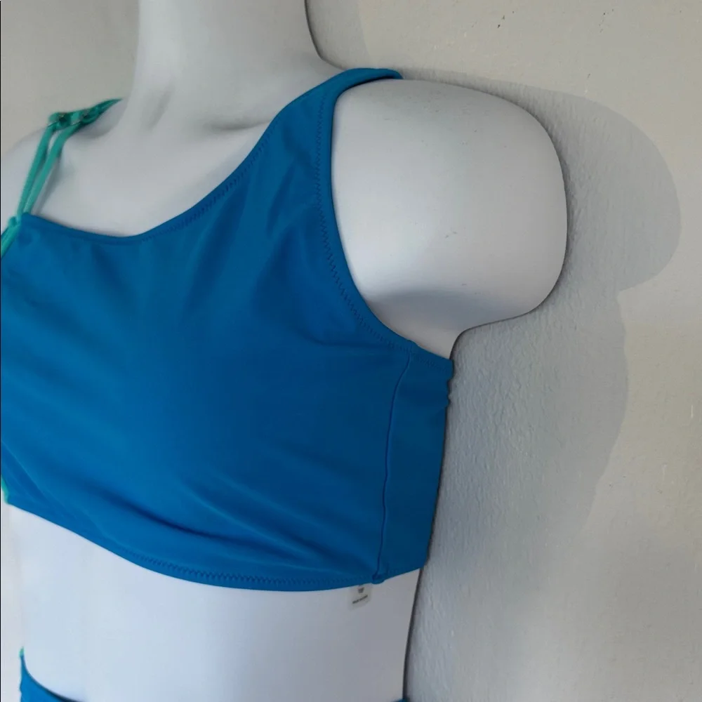 Blue asymmetrical strappy stripe print high waist two piece swimsuit size XL